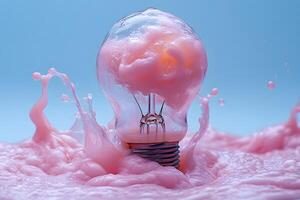 Creative Innovation Concept with Lightbulb in Pink Liquid Splash for Design photo