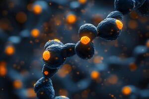 Abstract Molecular Structure with Glowing Nodes in a Dark Background photo