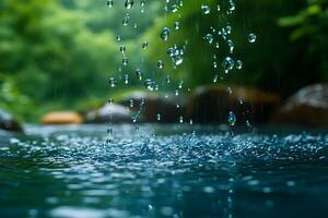 Tranquil Nature Scene with Water Droplets in a Serene Forest Setting photo