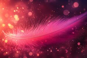 Enchanted Pink Feather with Glittering Bokeh for Elegant Designs photo