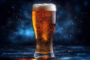 Refreshing Cold Beer in Tall Glass with Bubbling Effervescence and Foam Head photo