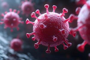 Close-Up View of Microscopic Virus Particles in 3D Rendering for Scientific Use photo