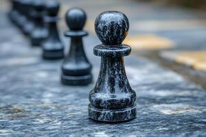 Strategic Chess Concepts Close-Up of Black Pawn on Stone Chessboard photo