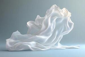 Ethereal White Fabric Flowing Elegantly Against Blue Gradient Background for Artistic Design photo