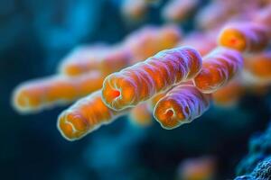 Abstract Microscopic View of Bacteria Cells in a Vibrant Blue Environment photo
