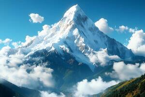 Majestic Snow-Capped Mountain Panorama on a Clear Day for Nature and Travel Design photo