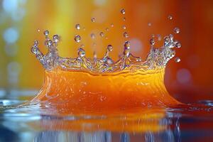 Vibrant Orange Water Splash Against Blurred Background for Creative Design photo