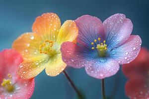 Vibrant Macro Photography of Colorful Dew-Kissed Flowers for Nature Art Prints photo