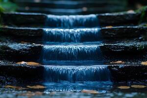 Tranquil Waterfall Cascade in Forest Setting for Nature Meditation and Relaxation Themes photo