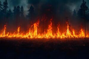 Intense Forest Wildfire at Dusk Environmental Impact and Climate Change Implications photo