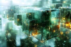 Futuristic Digital Cube Network Modern Technology Abstract for Innovative Design photo