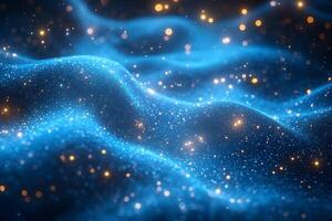 Dreamy Blue Abstract Light Waves with Sparkling Bokeh for Digital Art and Design photo