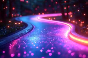Mystical Neon Pathway in a Dreamlike Forest Setting for Creative Design Projects photo