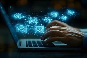 Digital Communication and Networking Concept with Floating Email Icons photo