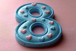 Blue Number Eight with Heart Decorations for Celebratory Events and Design Projects photo