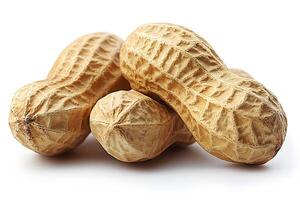 Close-Up of Peanuts with Shells on White Background for Nut-Themed Design photo