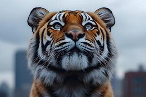 Majestic Tiger in Urban Setting - Wildlife and Urban Contrast for Inspirational Design photo