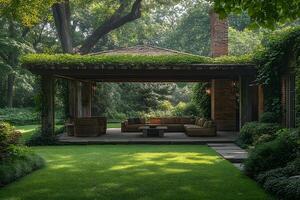Tranquil Outdoor Living Space in Lush Garden Setting for Relaxation and Entertaining photo