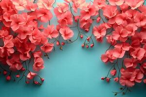 Pink Floral Arrangement Against Turquoise Background for Spring Decor and Design Projects photo