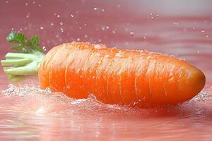 Fresh Carrot with Water Droplets on Pink Background - Nature and Health Concepts for Design photo