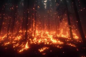 Majestic Forest Wildfire in Motion - Blaze and Smoke in Dense Woodland photo