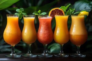 Vibrant Summer Cocktail Selection with Fresh Citrus and Mint Garnish for Refreshing Tropical Drinks photo