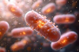 Microscopic View of Bacteria with Glowing Nucleus for Scientific Research photo