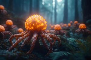 Glowing Alien Organism in Enchanted Forest - Fantasy Science Fiction Scene photo