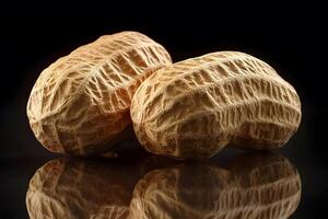Close-Up of Shelled Peanuts on Reflective Surface for Advertising Design photo