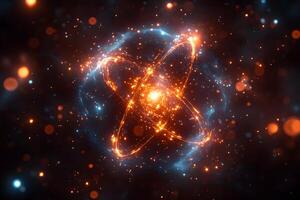 Glowing Atomic Structure in Dark Space for Science and Technology Concepts photo