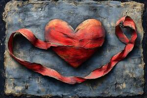 Rustic Heart Art with Red Ribbon for Romantic Decor and Valentine's Design photo