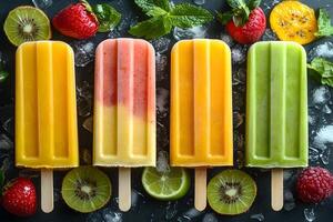 Refreshing Summer Popsicle Assortment with Fresh Fruits and Ice for Cool Treat Design photo
