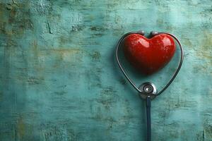 Heart Health Concept Red Heart with Stethoscope on Textured Background for Medical-Themed Design photo