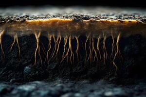 Close-Up Cross Section of Soil with Plant Roots Ecosystem Study for Educational and Scientific Use photo