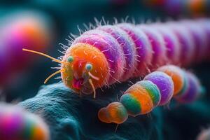 Colorful Microscopic View of a Worm - Science and Biology Concept Art photo