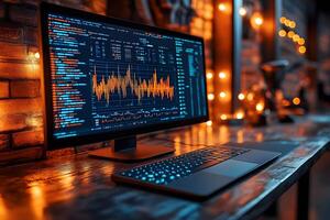 Data Analytics in Modern Office Environment with Warm Lighting for Tech-Themed Design photo