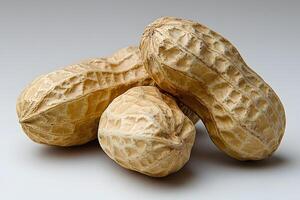Close-Up of Three Peanuts in Shell on Neutral Background for Food Design photo