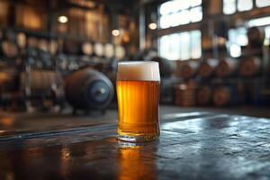 Craft Beer Showcase in Rustic Brewery Setting for Beverage Promotions photo