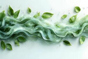 Flowing Abstract Wave with Green Leaves and Bubbles for Natural Design Concepts photo