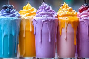 Vibrant Summer Milkshakes with Whipped Cream and Berries for Refreshing Design photo