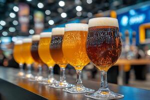 Assortment of Craft Beers on Display at a Festive Tasting Event photo