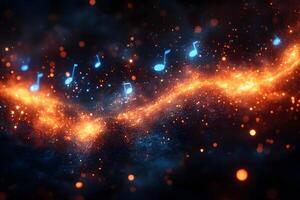Abstract Cosmic Music Theme with Floating Musical Notes and Cosmic Waves photo