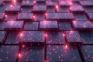 Abstract Digital Technology Background with Glowing Pink Lights on Geometric Blocks photo