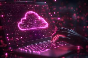 Futuristic Cloud Computing Concept with Glowing Interface for Technology Design photo