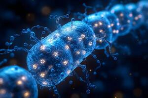 Futuristic Microbiology Concept with Blue Bacterial Structure - Science and Technology Visualization photo