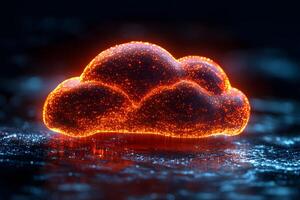Neon Glowing Cloud on Reflective Surface for Futuristic Design and Technology Concepts photo