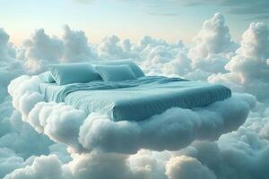Dreamy Sky Bed Surreal Fantasy Concept for Sleep and Imagination Themes photo