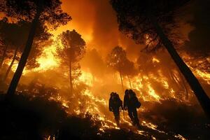 Firefighters Battling Intense Forest Wildfire Courage and Resilience photo