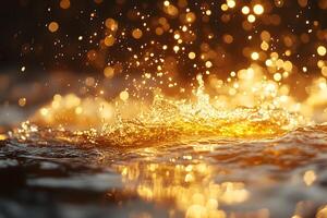 Golden Water Splash with Bokeh Effect for Abstract Background Design photo