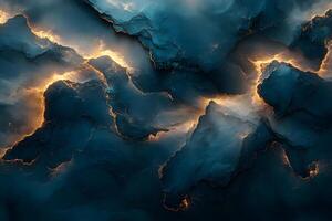 Abstract Aerial View of Mysterious Rocky Terrain and Glowing Light Patterns photo